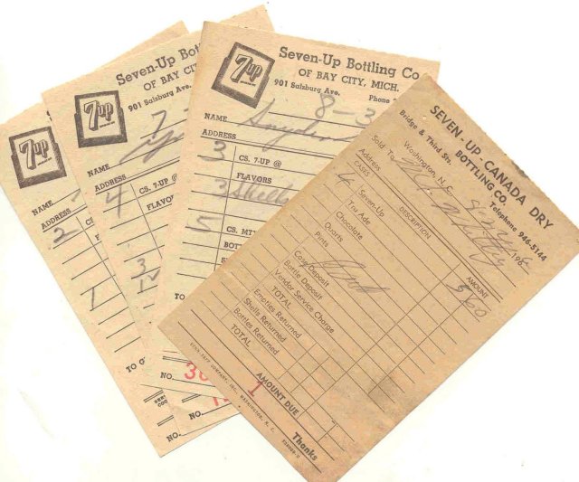 4 old vintage 1960s SEVEN UP soda receipts 7up