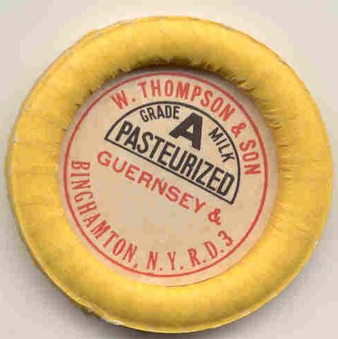 old vintage W. THOMPSON MILK CAP ~ binghamton ny
