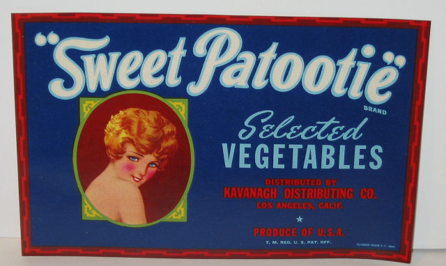 old vintage 1930s SWEET PATOOTIE FLAPPER VEGETABLE label