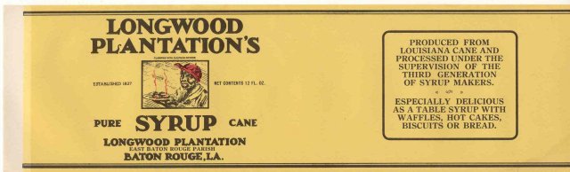 old vintage 1940s LONGWOOD PLANTATION MAMMY label