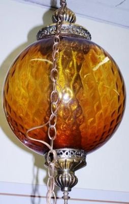 Amber Glass Lamp - Hanging Globe Ball