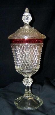 Ruby Flash Point Diamond Cut Candy Compote Dish