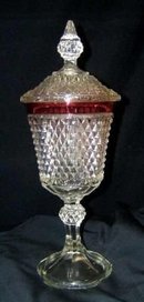 Ruby Flash Point Diamond Cut Candy Compote Dish