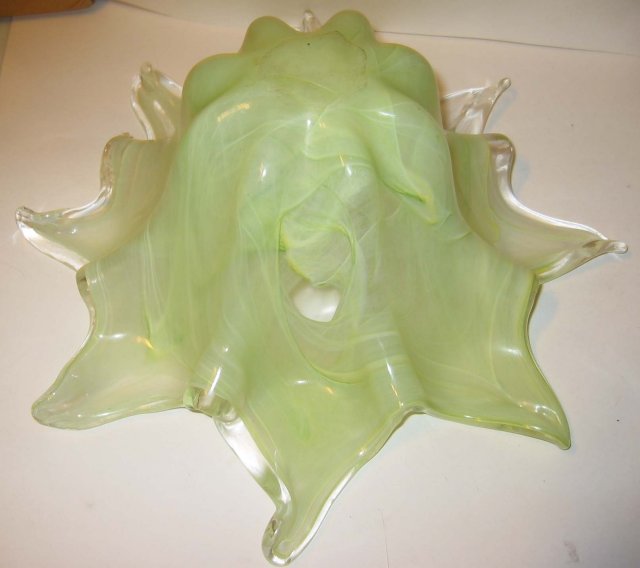 Murano Light Green Glass Art Bowl Flower