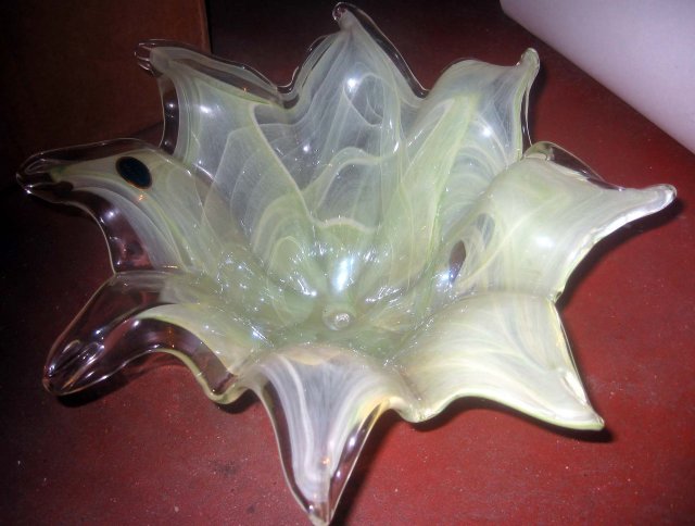 Murano Light Green Glass Art Bowl Flower