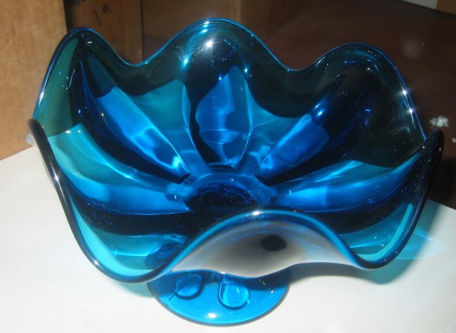 Blue Glass Swirl Candy Dish