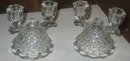 2 old vintage Glass Faceted Candlestick Holders