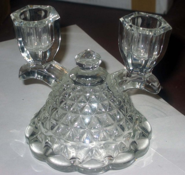 2 old vintage Glass Faceted Candlestick Holders