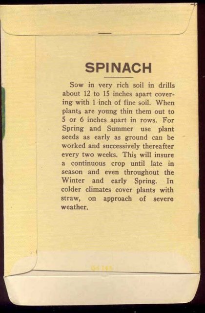 old vintage 1930s SPINACH SEED PACK ~ PASADENA CALIFORNIA