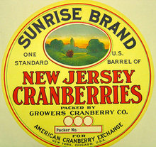 Cranberry Barrel Label - Sunrise 1920s