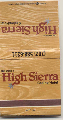 vintage HIGH SIERRA CASINO matchbook