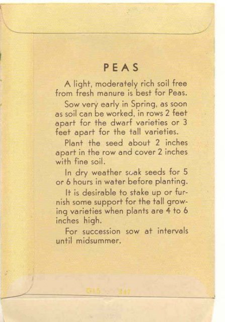 old vintage 1930s PEA pods seed pack ~ Pasadena California