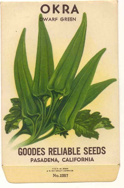 old vintage 1930s OKRA GUMBO seed pack ~ Pasadena California