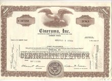 old vintage 1969 CINERAMA INC Eagle Stock Certificate