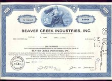 old vintage 1968 BEAVER CREEK Stock Certificate