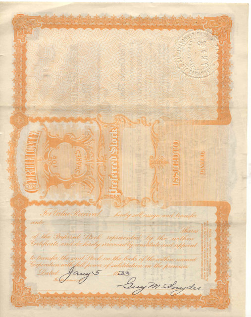 old vintage 1933 UTAH PENNSYLVANIA OIL Stock Certificate