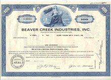 old vintage 1968 BEAVER CREEK Stock Certificate