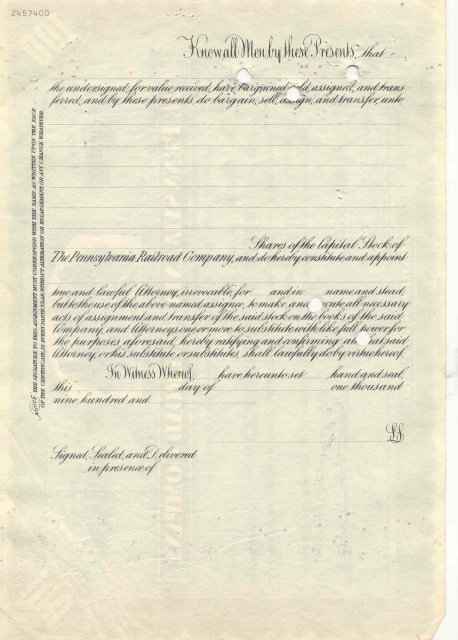 old vintage 1954 PENNSYLVANIA RAILROAD stock certificate