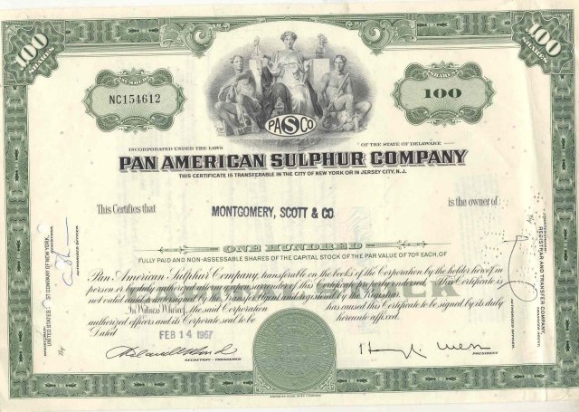 1967 PAN AMERICAN scott Stock Certificate