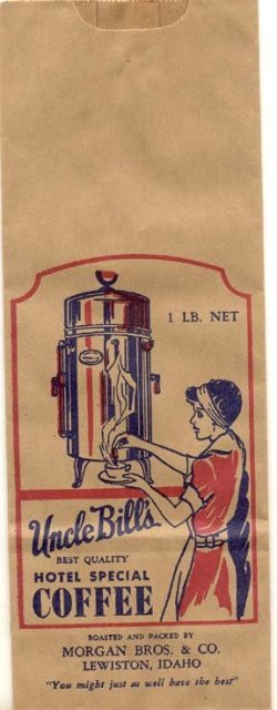 old vintage 1950s UNCLE BILL'S HOTEL COFFEE bag
