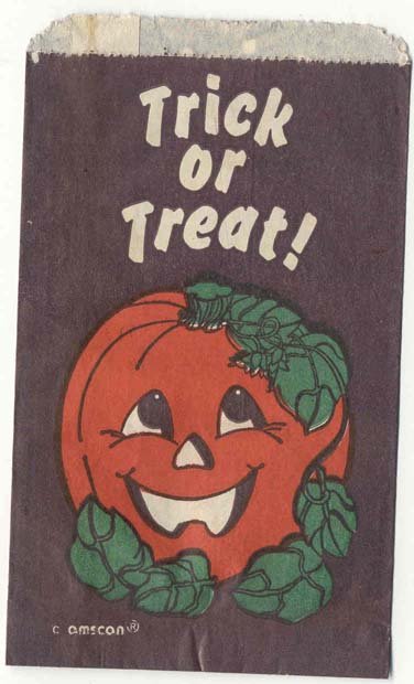 old vintage 1960s PUMPKIN TRICK OR TREAT HALLOWEEN bag