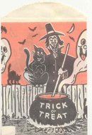 old vintage 1960s WITCH BLACK CAT TRICK OR TREAT HALLOWEEN bag