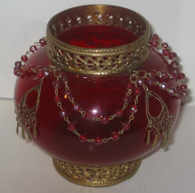 old vintage 1950s Red Glass Vase Globe Beads