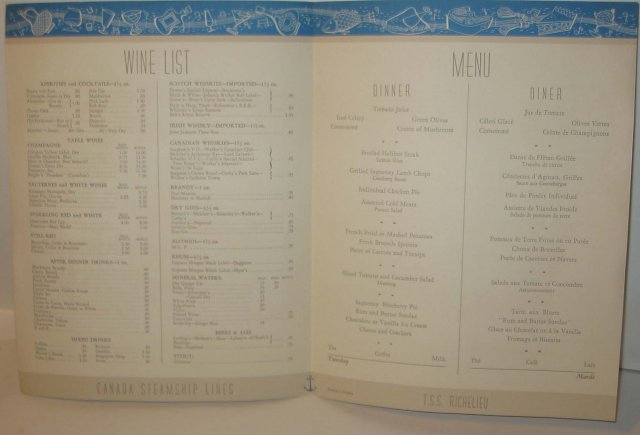 Canada Steamship Fisherman Mending Net Menu
