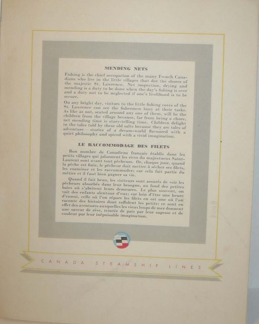 Canada Steamship Fisherman Mending Net Menu
