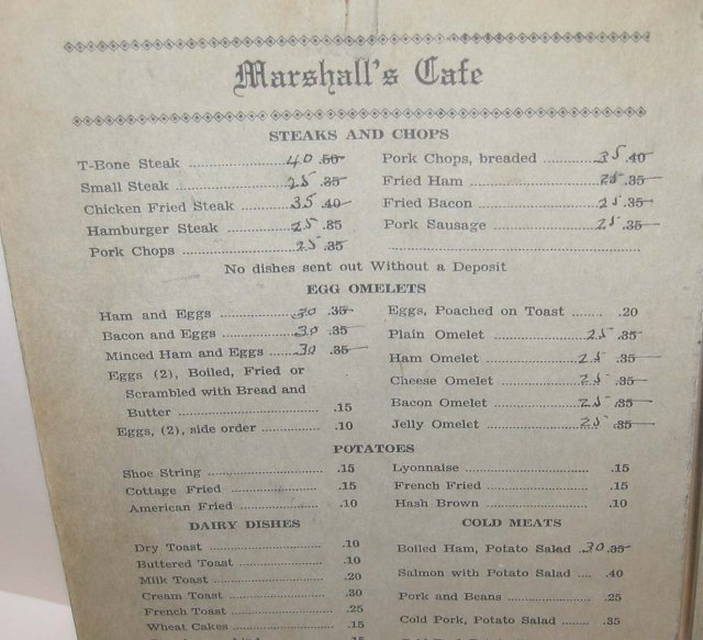 MARSHALL CAFE DINER MENU