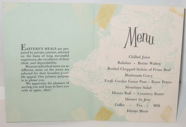 Eastern Airlines Menu Vintage