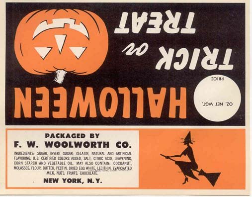 old vintage 1950s WOOLWORTHS HALLOWEEN witch label