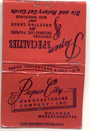 old vintage PAPER CITY Holyoke Mass Matchbook