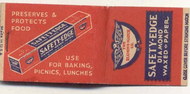 old vintage SAFETY EDGE DIAMOND Wax Paper Matchbook