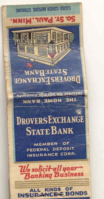 old vintage used DROVERS EXCHANGE STATE BANK St Paul Minn matchbook