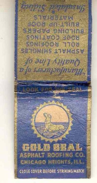 old vintage GOLD SEAL ASPHALT ROOFING Matchbook