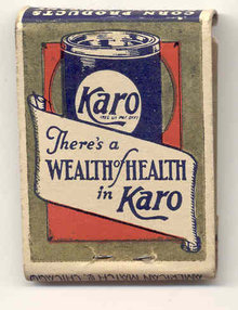 old vintage 1930s KARO SYRUP MATCHBOOK