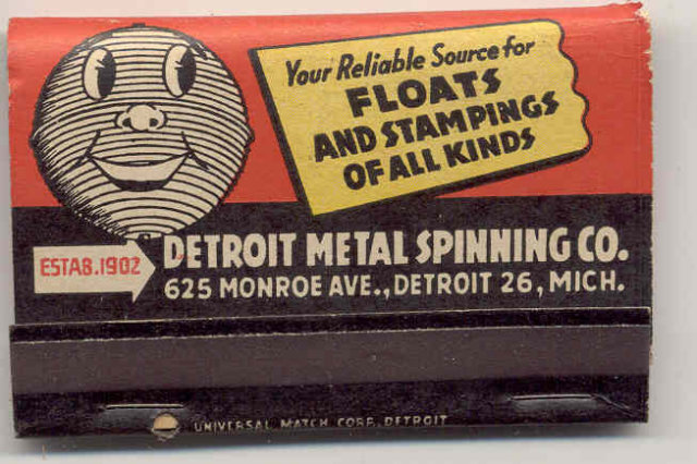 old vintage 1960S DETROIT METAL SPINNING MATCHBOOK full