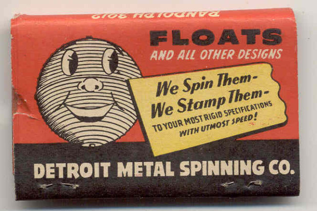 old vintage 1960S DETROIT METAL SPINNING MATCHBOOK full