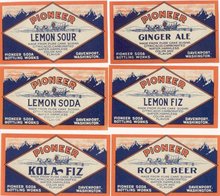 6 old vintage PIONEER SODA LABELS