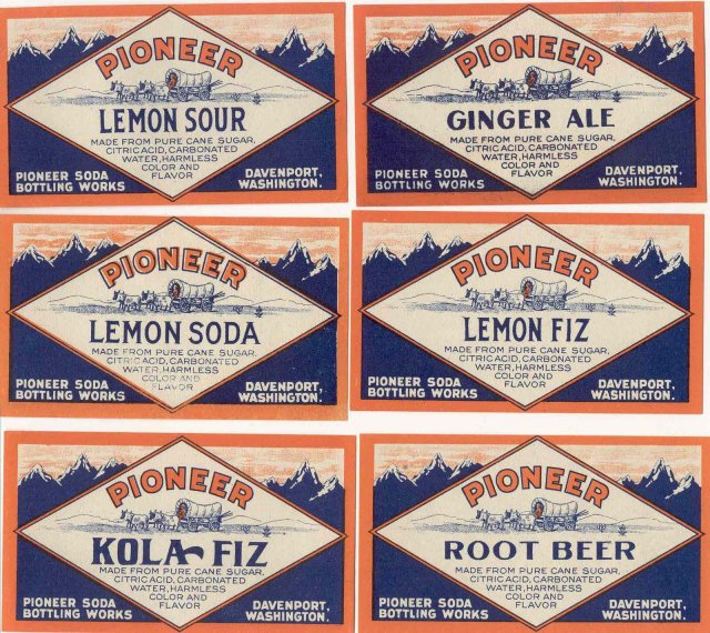 6 old vintage PIONEER SODA LABELS