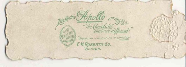 old vintage DIE CUT EMBOSSED Apollo Chocolates Bookmark