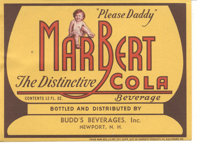 old vintage 1937 MARBERT COLA SODA LABEL