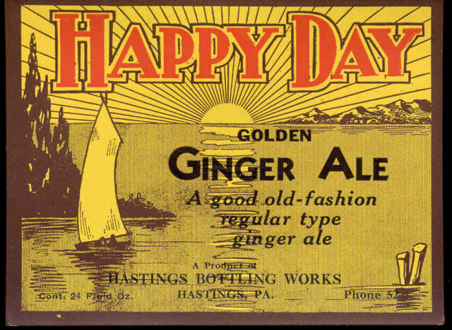 old vintage 1940s HAPPY DAY GINGER ALE label