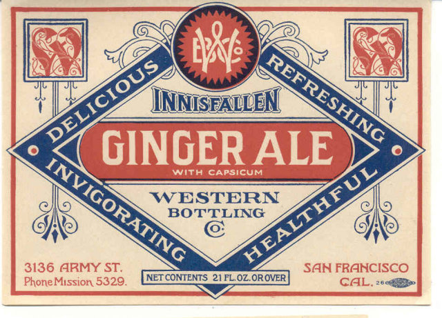 old vintage 1940s INNISFALLEN GINGER ALE SODA label