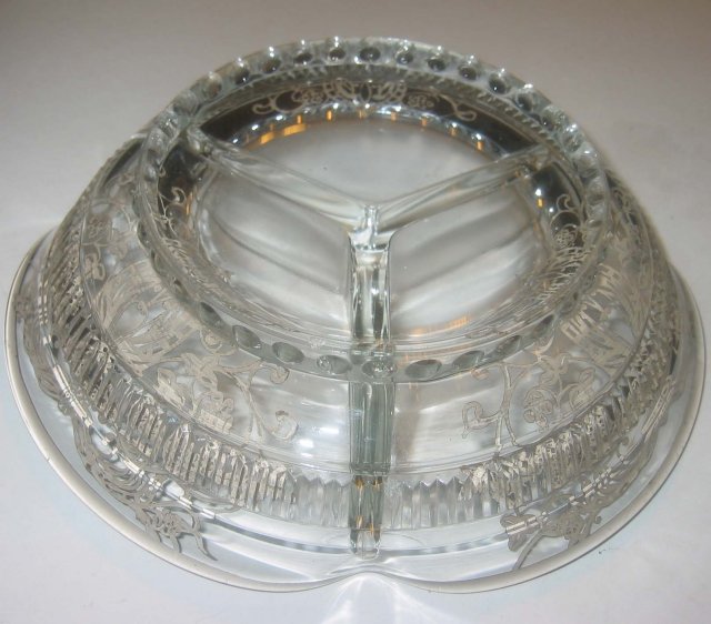 Silver Overlay Glass Candy Dish