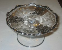 old vintage Silver Overlay Glass Floral Cake
