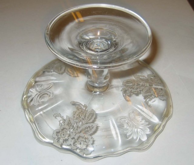 old vintage Silver Overlay Glass Floral Cake