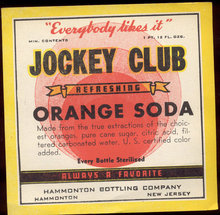 old vintage 1940s JOCKEY CLUB Orange Soda Label