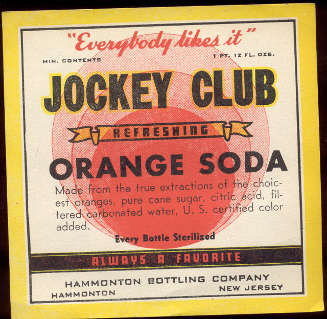 old vintage 1940s JOCKEY CLUB Orange Soda Label